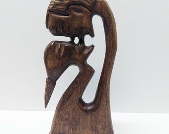 Mid Century Abstract Wood Carving - Lovers Kissing
