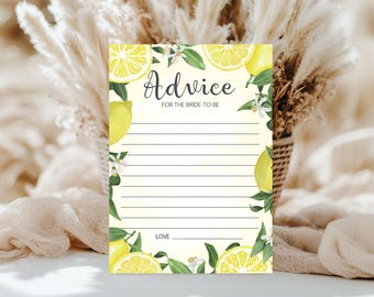 Lemon Bridal Shower Advice Cards: Printable Bride-to-Be Game (Digital File)