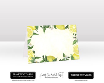 Lemon Tent Card - Buffet Food Card - Name Place Cards - Citrus Rustic Summer Fruit - Bridal Shower - Wedding - Baby Shower - Birthday Party