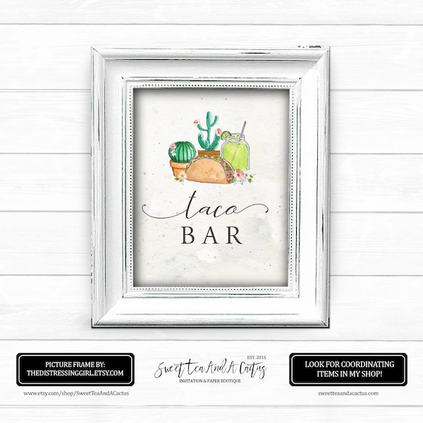 Taco Bar Sign - Fiesta Party Printable - Southwestern Decor - Food Buffet Table - Digital File Download - Bridal Shower Baby Birthday Party