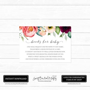 Baby Shower Books for Baby Card - Printable Book Request - Vibrant Country Floral Baby Shower - Instant Download