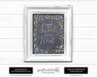 Babies are Sweet Please Take A Treat Baby Shower Sign - Party Favor Decor - Blue and Gold Confetti - Chalkboard - Digital Instant Download