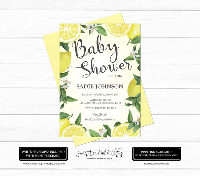 Lemon Baby Shower Invitation Yellow Fruit Summer Spring Etsy