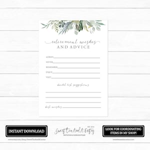 Retirement Wishes and Bucket List Card - Printable Digital File - Party Games Download - Advice Cards