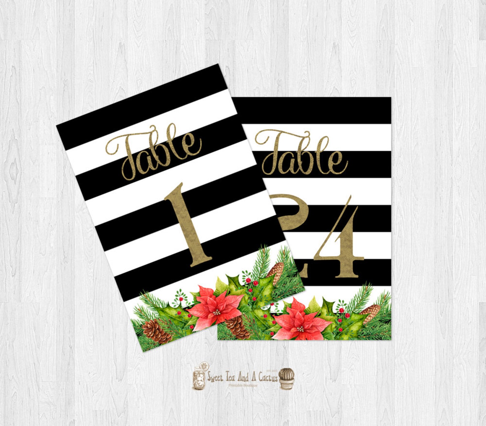 Christmas Table Numbers Holiday Red Holly and Greenery Black Etsy