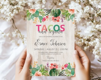 Tacos and Tequila Bridal Shower Invitation : Editable Digital Template