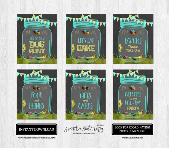 Bug Birthday Party Signs Boys Bug Hunt Printable Decor Instant - Etsy