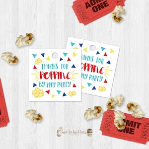 Popcorn Thank You Tags Birthday Party Carnival Circus Movie Cinema Kids Party Favor Tags Printable Digital File