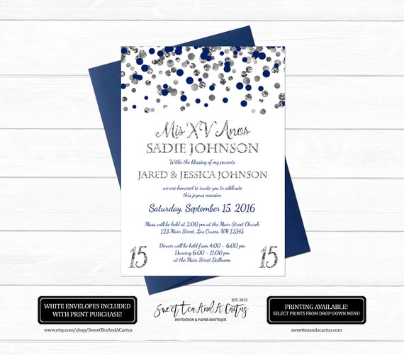 Quinceanera Invitation Silver and Armed forces Blue Printable Electronic Report or Prints w? Free of charge Transport Glitter Classy Quince Anos 15th Birthday image regarding Free Printable Quinceanera Invitations identified as Quinceanera Invitation Silver and Army Blue Printable Electronic Document or Prints w? Totally free Shipping and delivery Glitter Stylish Quince Anos 15th Birthday