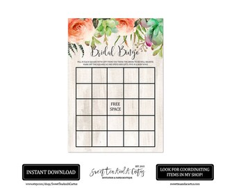 Boho Sukkulenten Braut Bingo druckbare Spiel Sofortiger Download südwestlichen rustikale Blumen Hochzeit Dusche Spiele