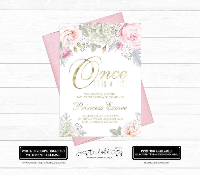 Princess Floral Birthday Invitation Fairytale First Birthday Etsy