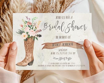 Cowgirl Boot Bridal Shower Invitation: Southwestern Floral, Printable Digital File