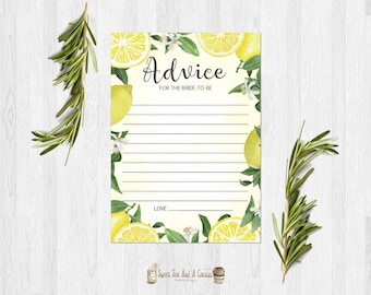 Lemon Bridal Shower Advice Card Advice for the Bride to Be Printable Digital File Fruit Citrus Wedding Games Yellow Summer Well Wishes