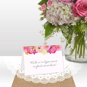 Pink Floral Tent Card Printable Digital File Instant Download Bridal Shower Wedding Baby Shower Birthday Party Flower Place Name Card