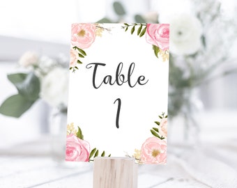 Rosa Blumen Tischnummern - Hochzeit Tischschilder - Brautparty - Babyparty - Blumen Dekor - Garten Teeparty - Aquarell Rose