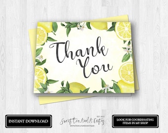 Rustic Lemon Thank You Card: Printable Stationery (PDF & JPEG Digital Download)