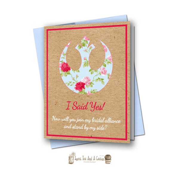Star Wars Will You Be My Bridesmaid Card Printable Kraft Paper Floral Boho Chic Sci-fi Geek Nerd Cards Digital File Instant Download