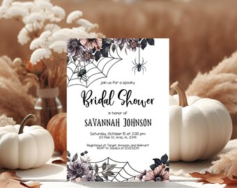 Spider Bridal Shower Invitation - Spooky Invite - Editable Digital File - Spiderweb