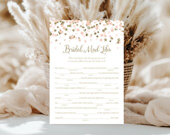 Blush Rosa & Gold Braut Mad Libs Spiel: Hochzeitsdusche Aktivität (Digitaler Download)