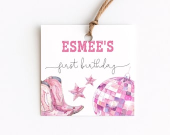 Pink Disco Cowgirl Thank You Party Favor Tags - Editable Digital File