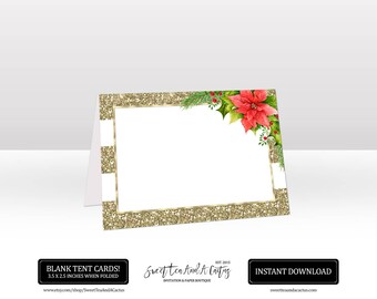 Gold Weihnachtskarte Zelt druckbare rote Weihnachtsstern Urlaub Ort Name Karten Essen Buffet Tischkarte Digitale Datei Sofort-Download