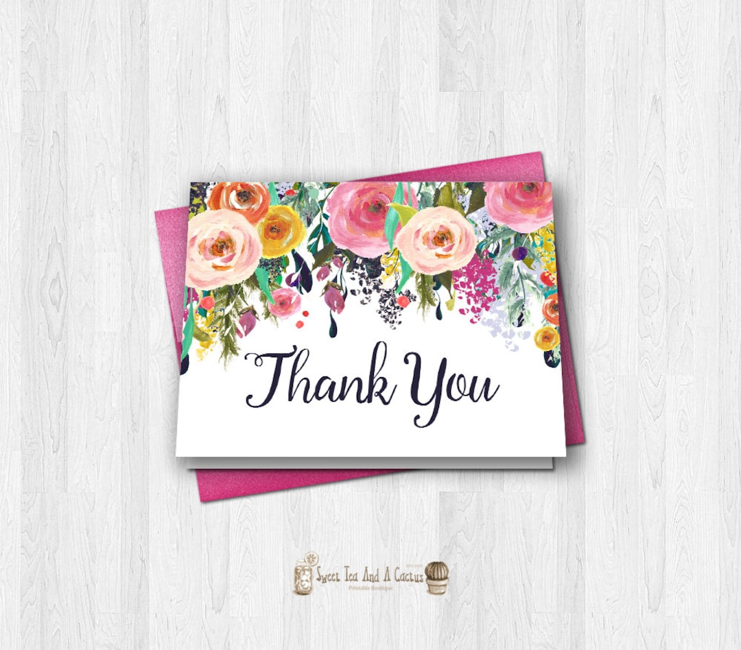 Floral Thank You Cards Printable Digital File Bridal Shower Wedding ...