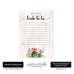 Advice for the Bride to Be Bridal Shower Game Cactus Boho Southwestern Wedding Shower Games Printable Digital File