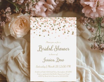 Blush Pink & Gold Bridal Shower Invitation: Elegant Confetti Design (Digital File)