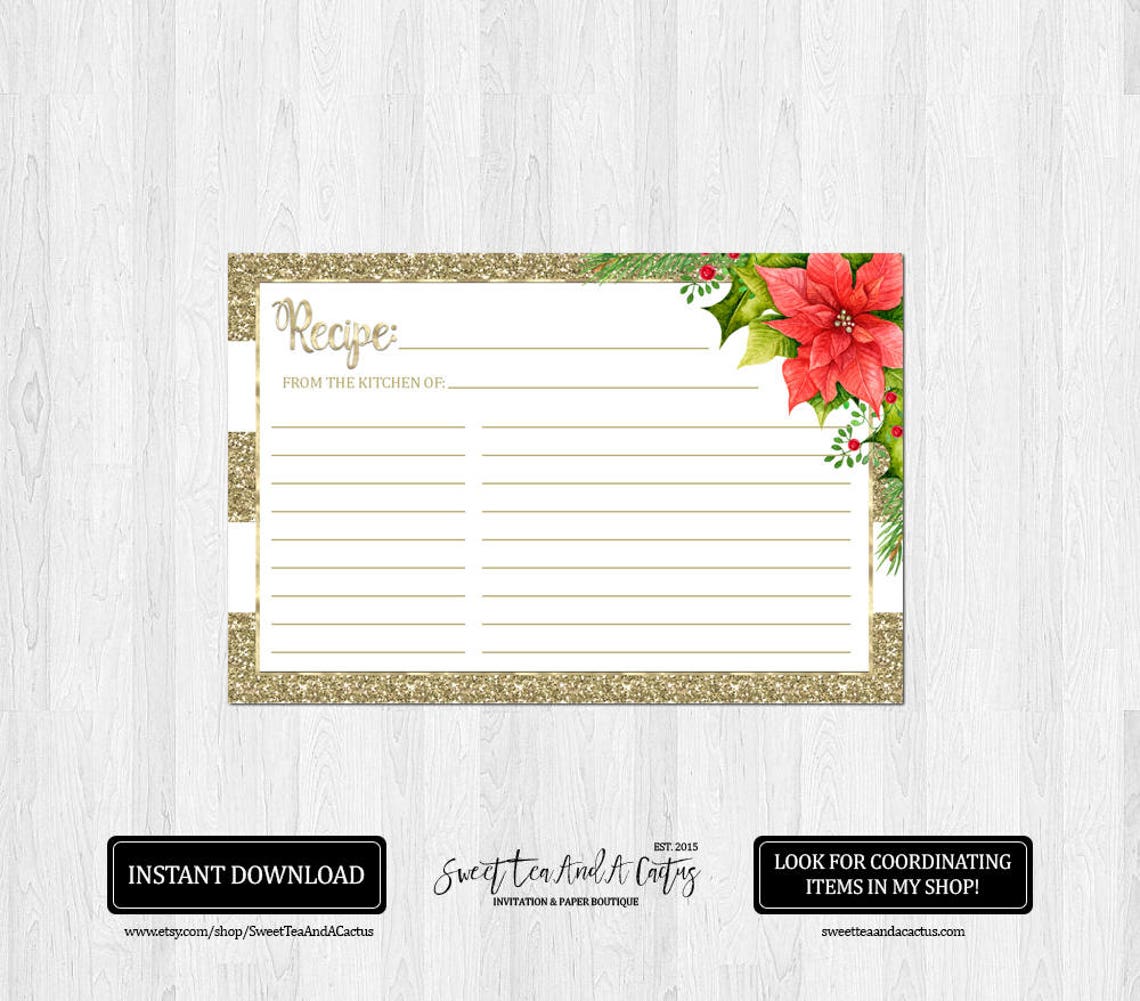 Christmas Recipe Card Holiday Printable Recipe Book Note Cards - Etsy