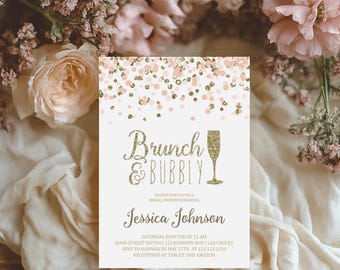 Blush Pink & Gold Bridal Shower Invitation: Brunch and Bubbly (Digital Template)