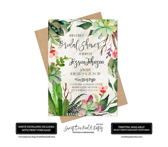 Cactus Bridal Shower Invitation Rustic Succulent Southwestern Etsy