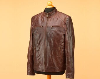 Men Real Vintage Cafe Racer New Brown Handmade Genuine Leather Jacket