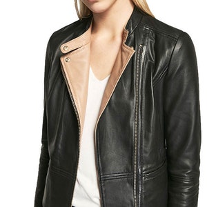 Black & Nude Women Leather Jacket - Etsy