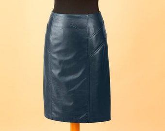 Blue women leather skirt