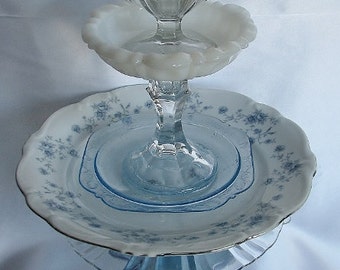 Vintage Glass Plates/Dishes Garden Totem...Crystal Blue Persuasion