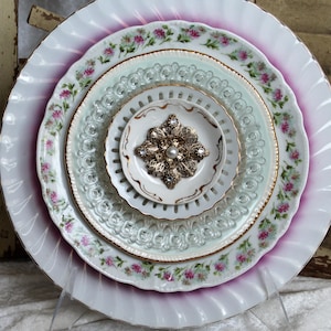 Vintage Glass Dish Plate Garden Flower....I Know You&#39;re Out There Somewhere