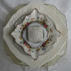 Vintage Glass Dish Plate Garden Flower....Hip to Be Square