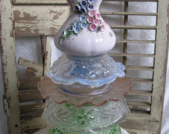 Vintage Glass Plates/Dishes/ Garden Totem...Do You Wanna Dance