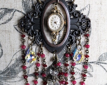Ladies Watches/Vintage Watches/Steampunk Jewelry/Assemblage/Vintage Jewelry/Upcycled Jewelry... Gold/Bronze Watch Pendant #WP30