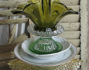 Vintage Glass/Dishes/Plates Garden Totem/Plant Stake....Daisy Jane