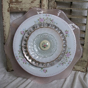 Vintage Glass Dish Plate Garden Flower....Almost Paradise
