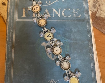 No. 120 Typewriter Key Charm Beaded Bracelet