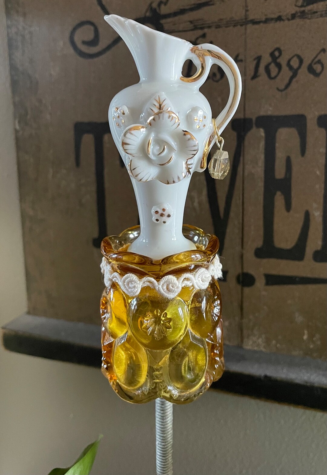 Vintage Glass Houseplant Miniature Garden Totems/plant Stakes