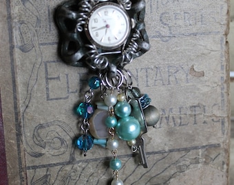 Ladies Watches/Vintage Watches/ Vintage Pendants/Assemblage/Vintage Jewelry/Upcycled Jewelry... Silver Watch Pendant #WP21