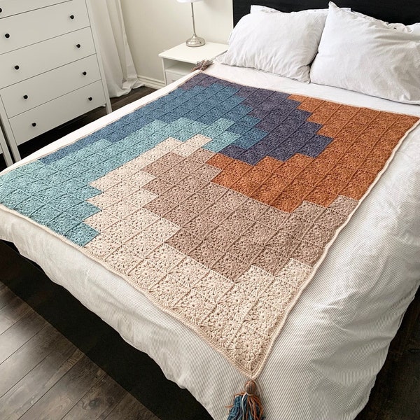 CROCHET PATTERN & VIDEO | Autumn Swirl Blanket, Starburst Granny Square, 12 Point Star, Includes Multiple Colour Charts, Tassel