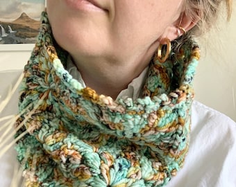CROCHET PATTERN & VIDEO | Winter Burst Granny Square Cowl, Neck warmer, Scarf, Starburst Granny Square, Join As You Go, Picot Border, Bulky