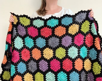MUSTER | Finley's Starburst Hexie Decke | Regenbogen häkeln Hexagon Decke | Oma Quadrat | Tropisches Boho | Dot Bordüre | DIGITALER DOWNLOAD