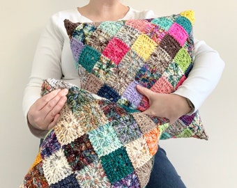 PATTERN | Solid Scrappy Granny Pillow Pattern | Crochet Granny Square | Scrap Buster Project | Home Decor | Diy | DIGITAL DOWNLOAD