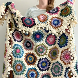 PATTERN | Hygge Burst Hexie Blanket  | Crochet Granny Square/Hexagon Blanket | Sunburst Hexagon Motif | Tweed Yarn | DIGITAL DOWNLOAD