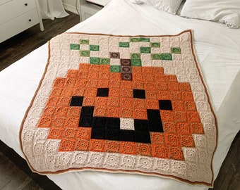 PATTERN | Happy Pumpkin Blanket Pattern | Crochet Granny Square Blanket | Starburst Granny Square | DIGITAL DOWNLOAD